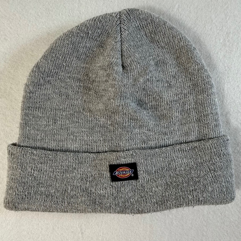 Dickies Beanie Hat Mens Cuffed Knit Logo Patch Gray